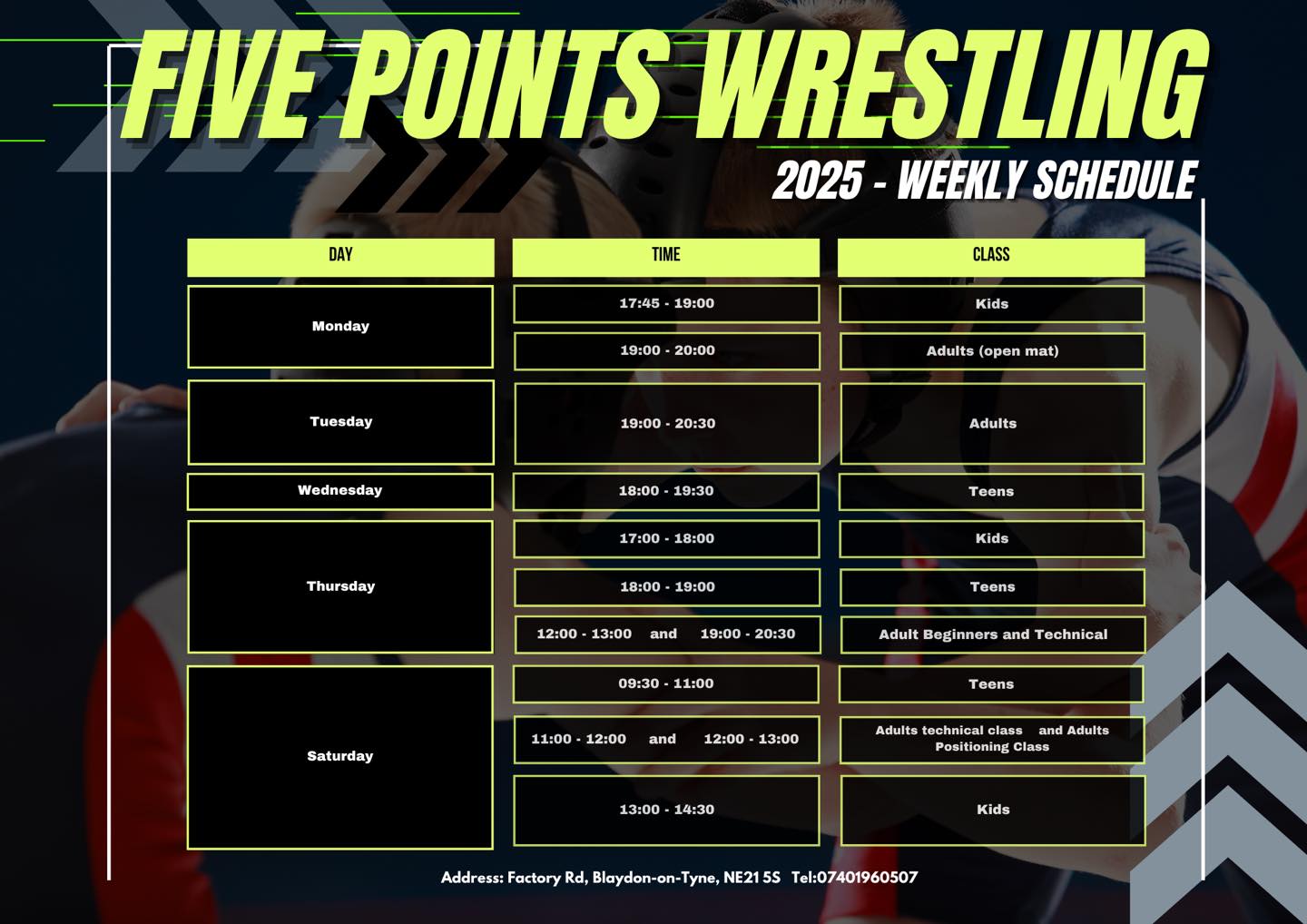 five points wresting timetable